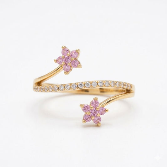 Floral Band ring with pink Sapphire and Diamonds