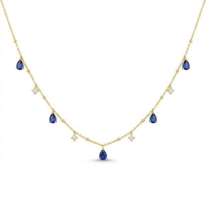 Necklace with pear shaped shapphires and round diamonds