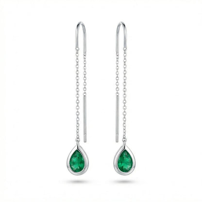 Threader earrings with pear-shaped Emeralds