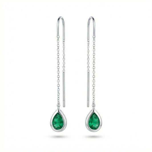 Threader earrings with pear-shaped Emeralds