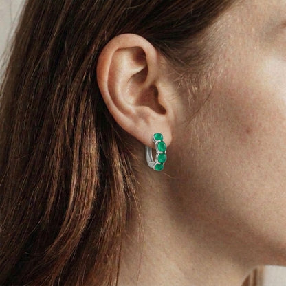 Cabochon-cut Emerald hoop earrings