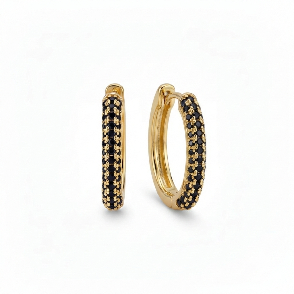 Huggie earrings with black diamonds