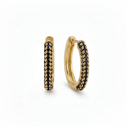 Huggie earrings with black diamonds