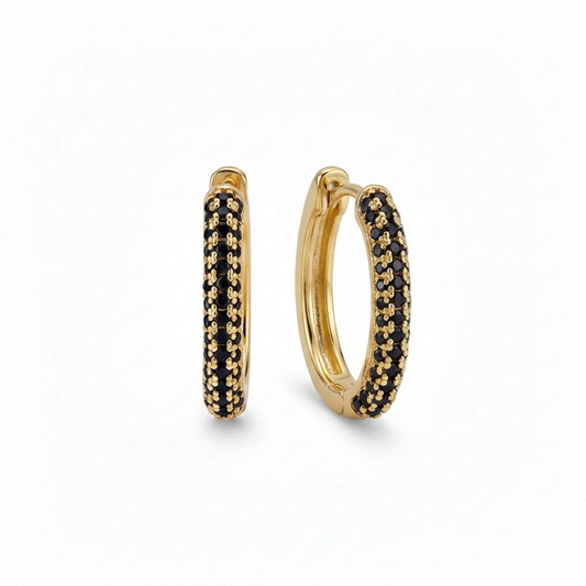 Huggie earrings with black diamonds