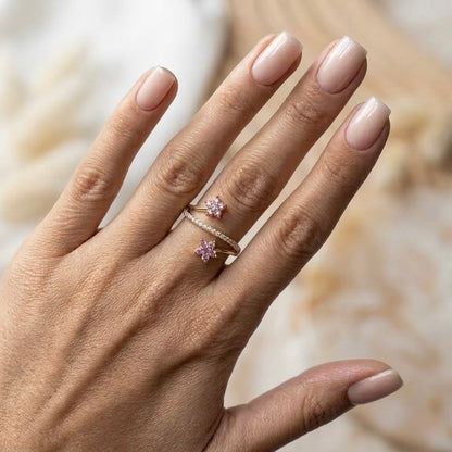 Floral Band ring with pink Sapphire and Diamonds