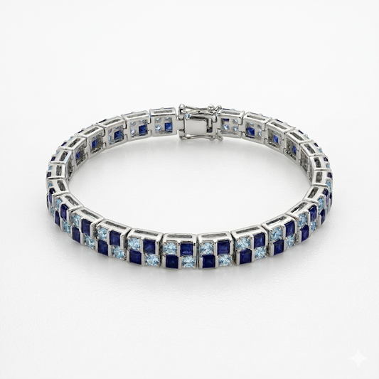 Tennis bracelet  with princess cut sapphire stones and round sapphire stones