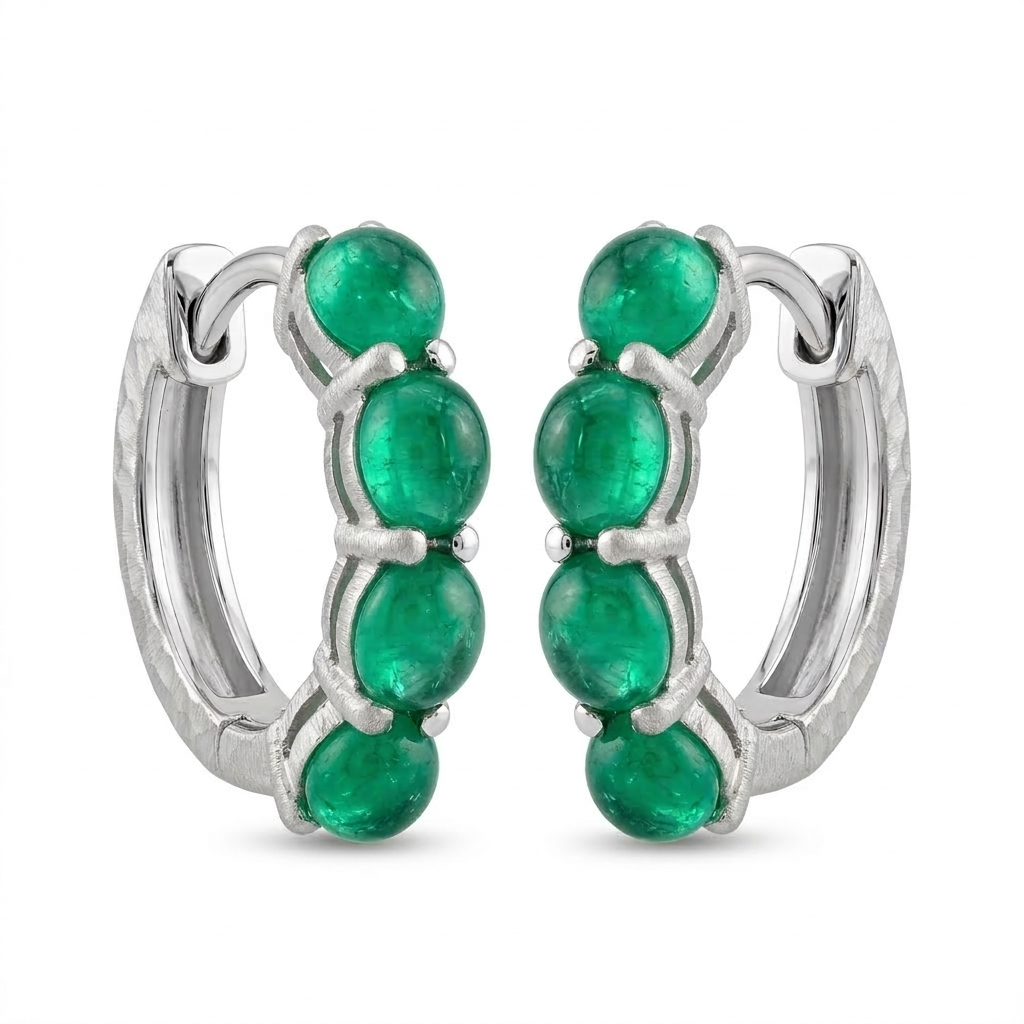 Cabochon-cut Emerald hoop earrings