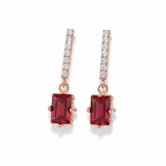 Dangle earrings with Emerald-cut Ruby and Diamonds