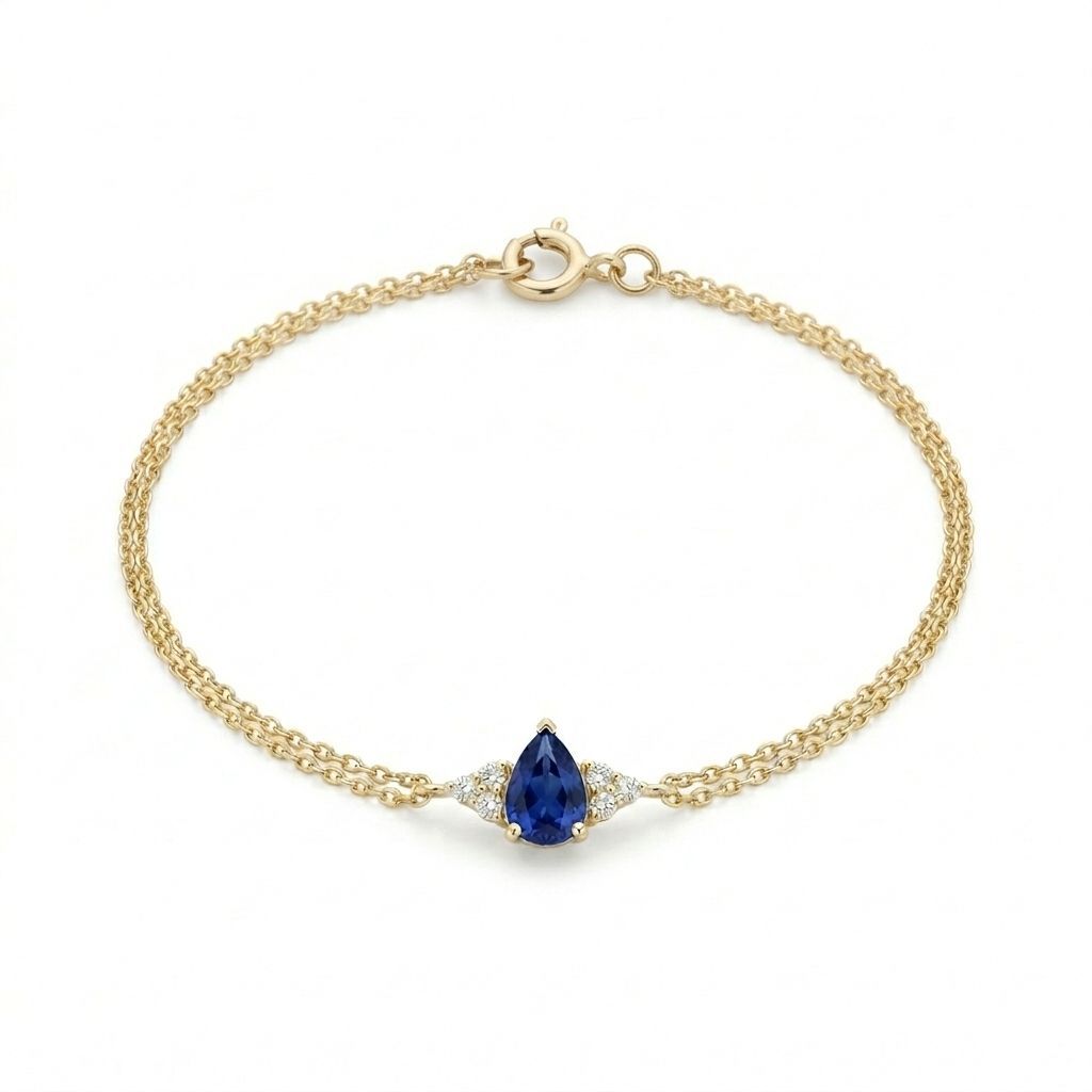 double forza chain with pear-shaped sapphire and diamonds