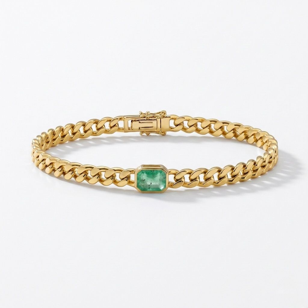Curb chain with Emerald-cut Emerald