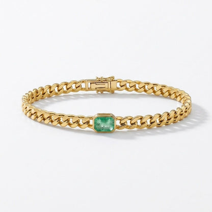 Curb chain with Emerald-cut Emerald
