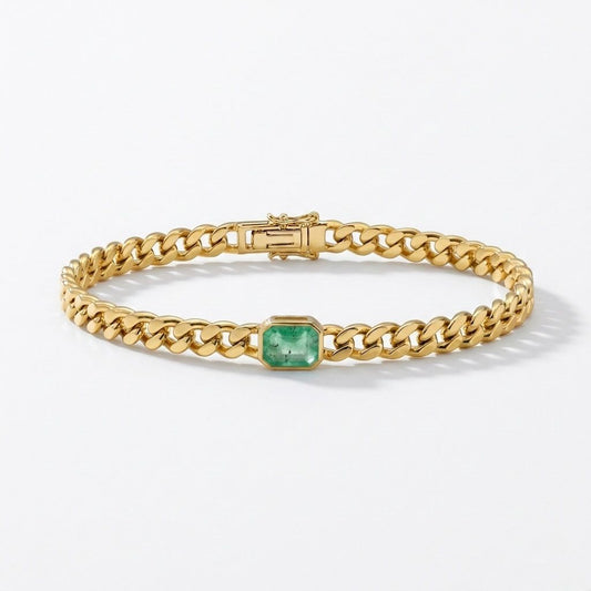 Curb chain with Emerald-cut Emerald