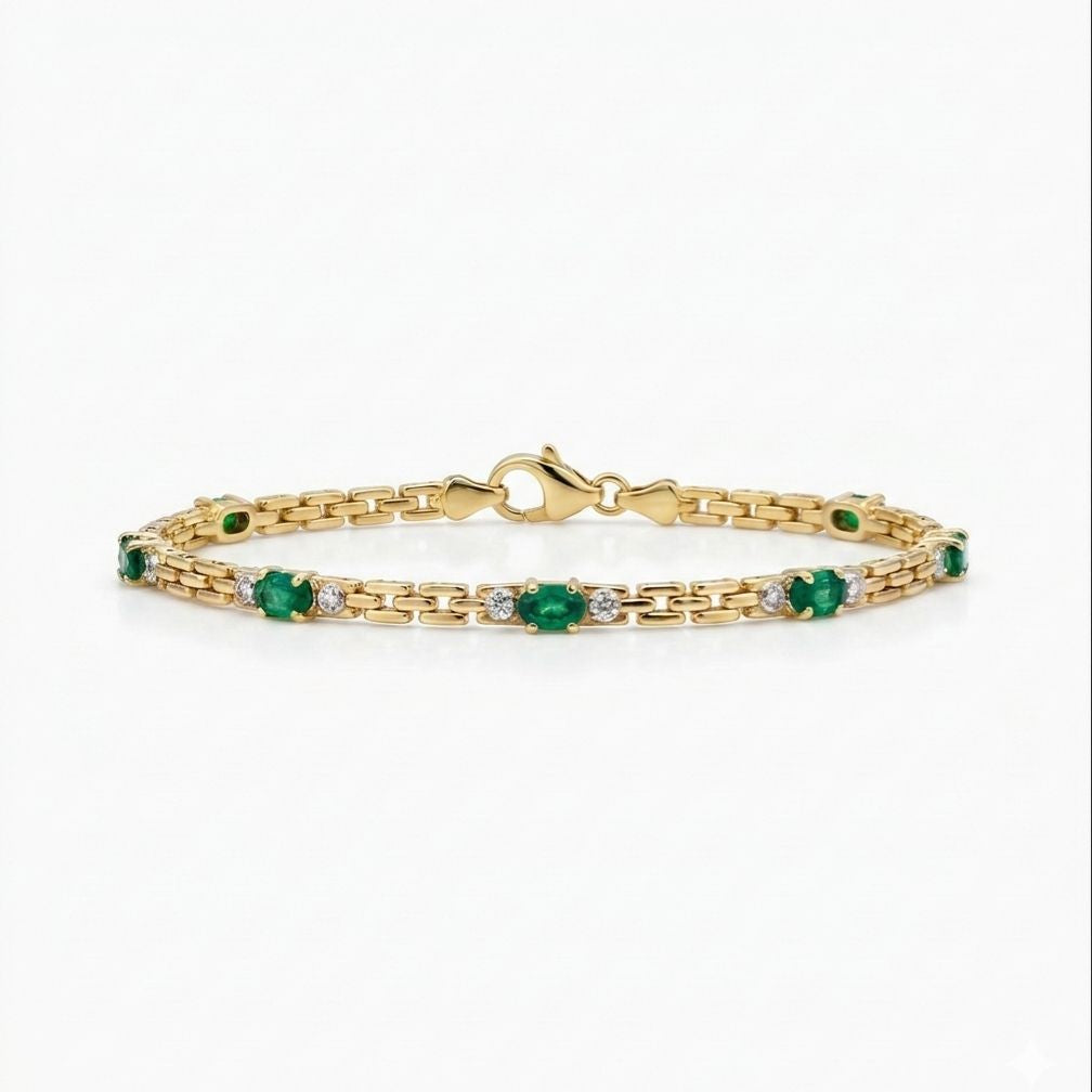 Diamonds and oval-shaped Emeralds with ladder chain