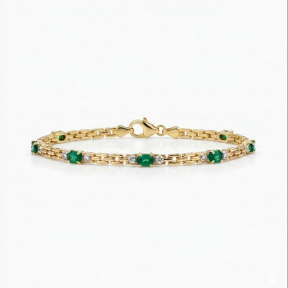 Diamonds and oval-shaped Emeralds with ladder chain