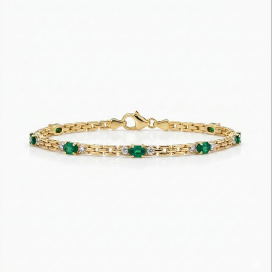 Diamonds and oval-shaped Emeralds with ladder chain